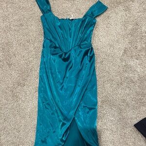 Teal Satin Evening Dress - Women